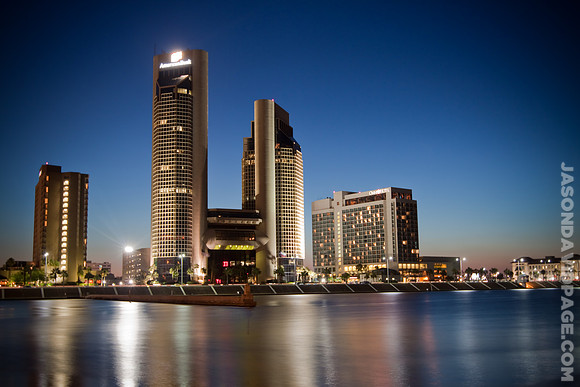 Downtown Corpus Christi skyline at twilight
